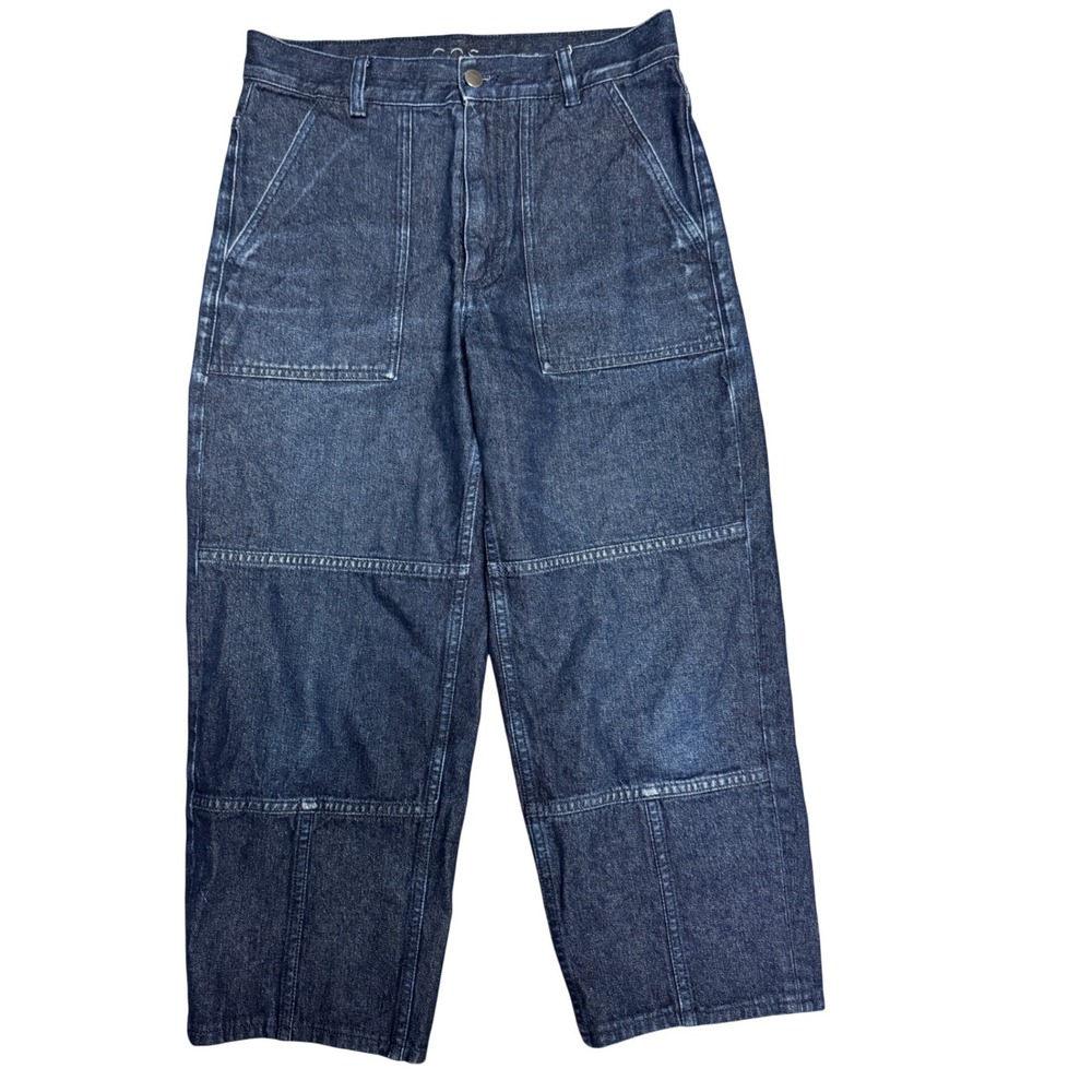 COS Slim Barrel Jeans Dark Indigo Mid Rise Cropped Paneled Denim Size 27